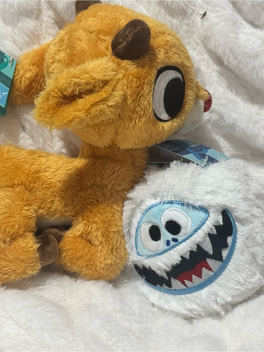 Bark Yellow Reindeer and White Yeti Plush Dog Toy Set Large